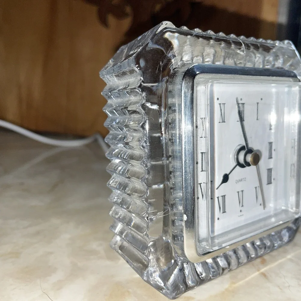 Lead Crystal Framed Square Shelf Quartz Clock TESTED‎ WORKS